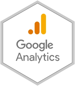 The Google Analytics logo and graph signify the service's ability to track and analyze website data