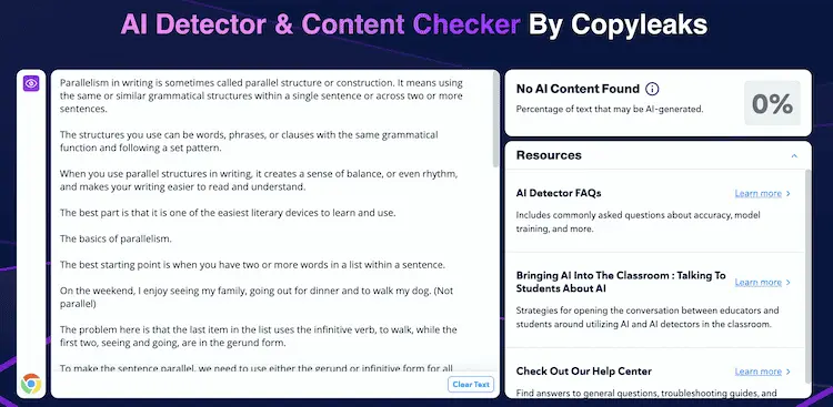 AI Content Detection Report for SEO-Friendly Writing Dashboard of Copyleaks AI-content detection scores and user-friendly content for SEO optimisation.