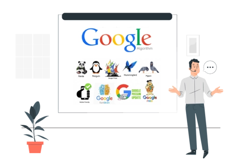 A man explaining various types of Google algorithms for search engine optimization.
